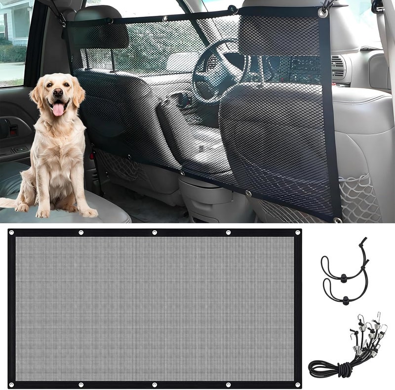 vvag Car Dog Barrier Net Universal Dog Barrier for Car with Adjustable Ropes and Hooks One-Piece Design Mesh for Most Cars, SUVs, Pickups, Trucks and Vans(45x24 Inches) - Image 1